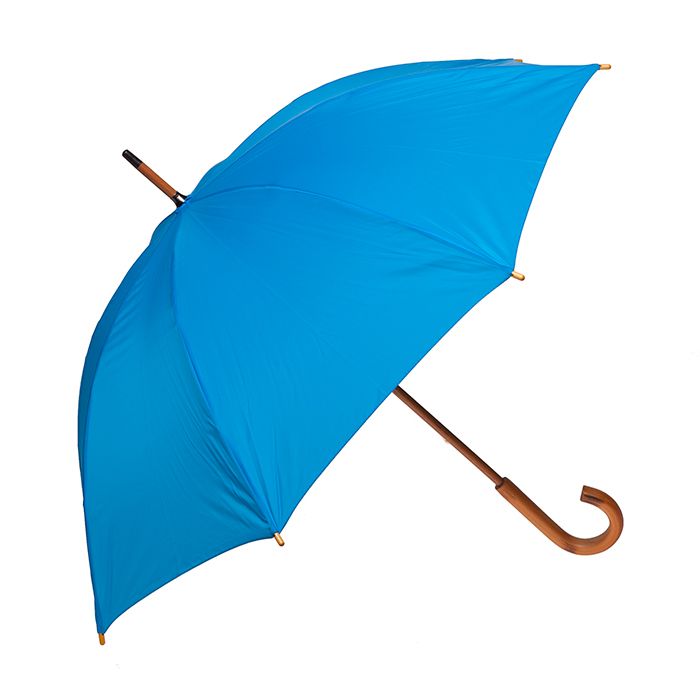 Blue Umbrella with wooden shaft and J handle