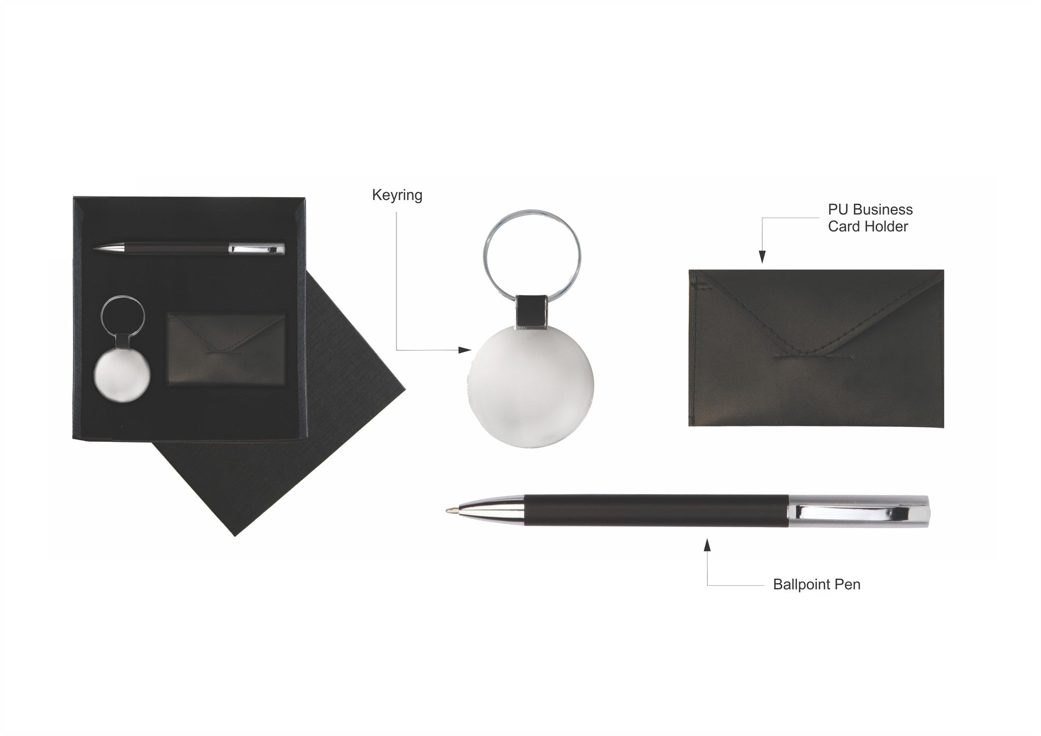 Black pen, cardholder and keyring in gift box, Gift Sets - Presence