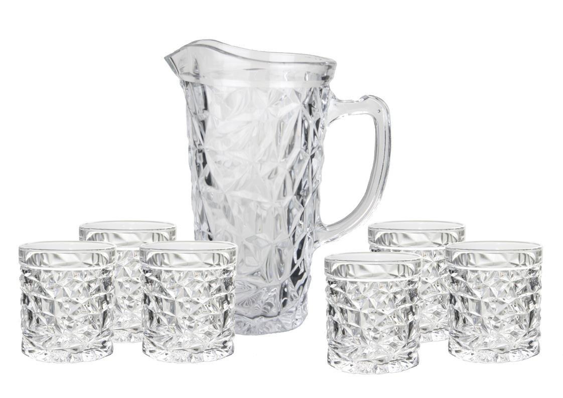 7pc ice pattern jug with 6 matching glasses