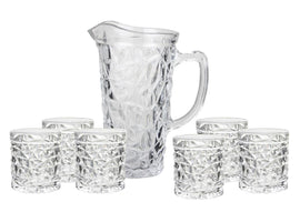 7pc ice pattern jug with 6 matching glasses