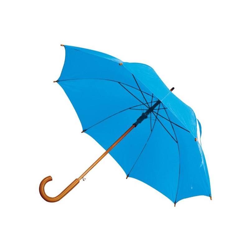 Blue Umbrella with wooden shaft and J handle