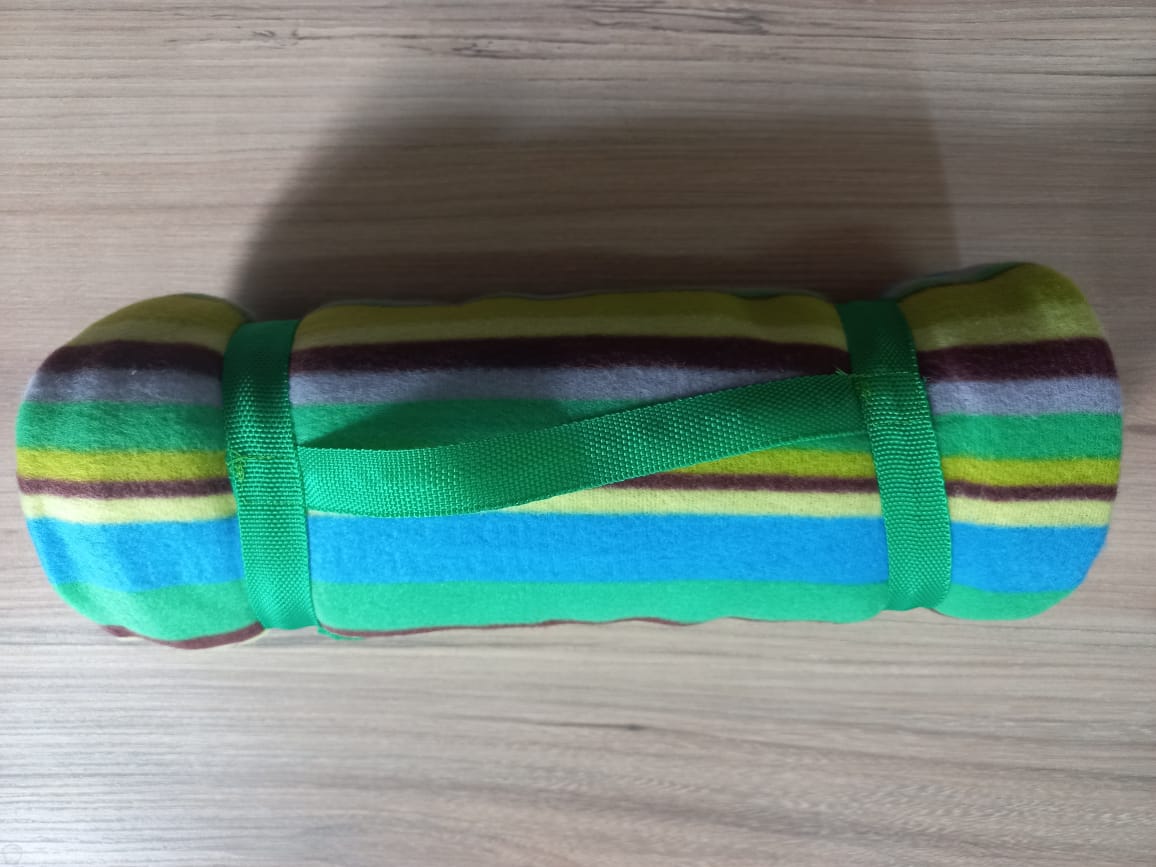 Flees Picnic Blanket - Olive Green and Brown Stripe (150x130cm)