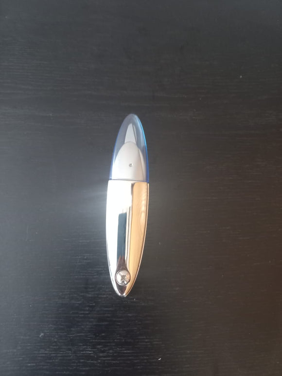 Silver scissors with blue lid