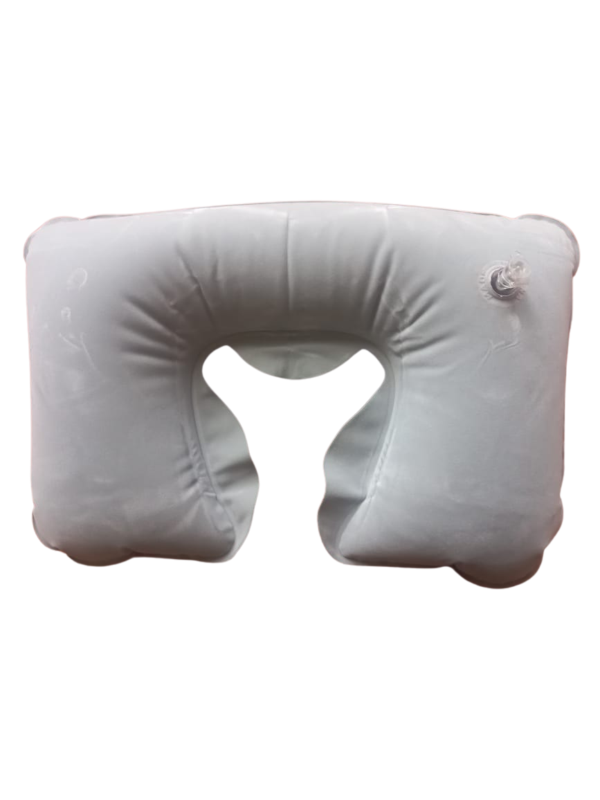 Travel Neck Pillow Flocked Fabric Air Pillow with pouch - Grey