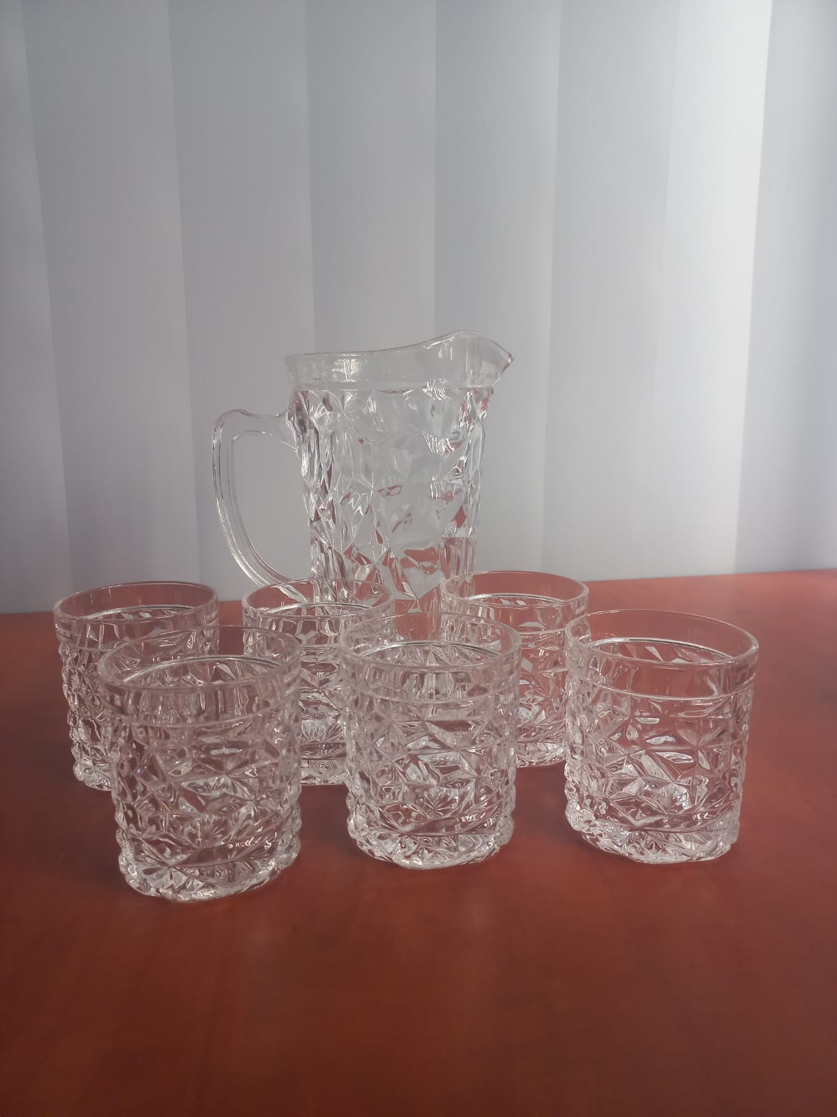 7pc ice pattern jug with 6 matching glasses - 0