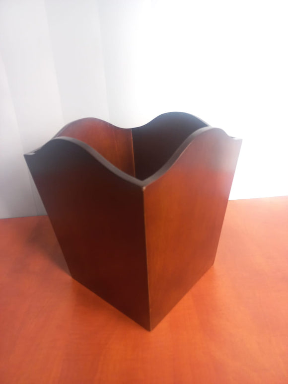 Mahogany wood waste paper bin - Brown