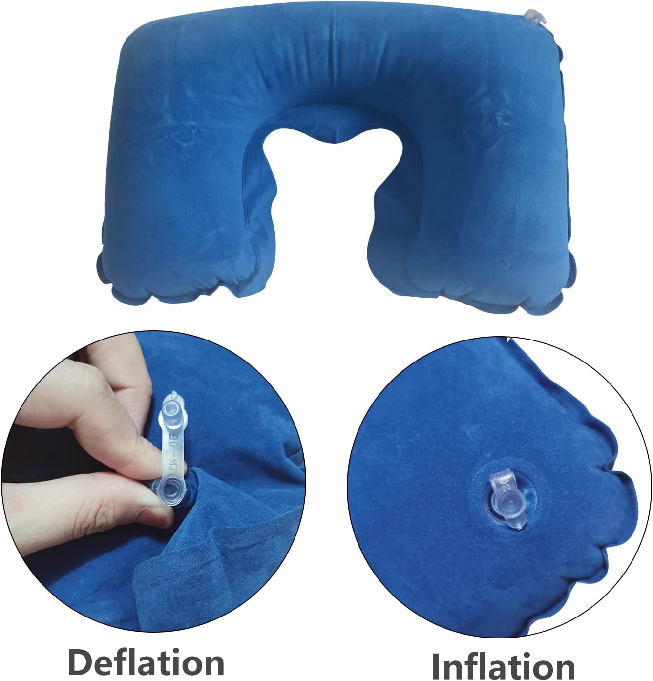 U-Shaped Inflatable Travel Neck Pillow Flocked Fabric Air Pillow with pouch