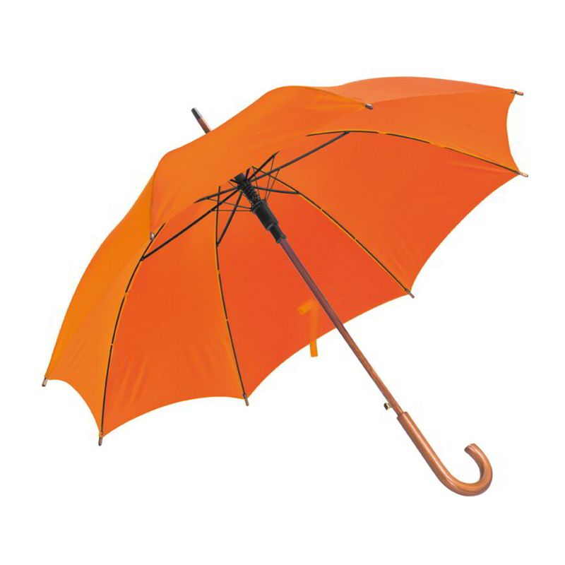 Orange Umbrella with wooden shaft and J handle - Embrace Rain and Shine with Style and Purpose"