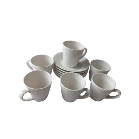 12-Piece White Espresso Cup and Saucer Set-Stylish Porcelain Collection
