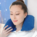 U-Shaped Inflatable Travel Neck Pillow Flocked Fabric Air Pillow with pouch-3