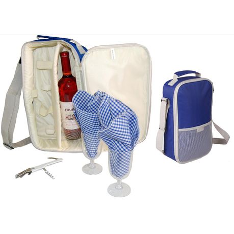 Blue Wine Bag with Silver Trim and Shoulder Strap