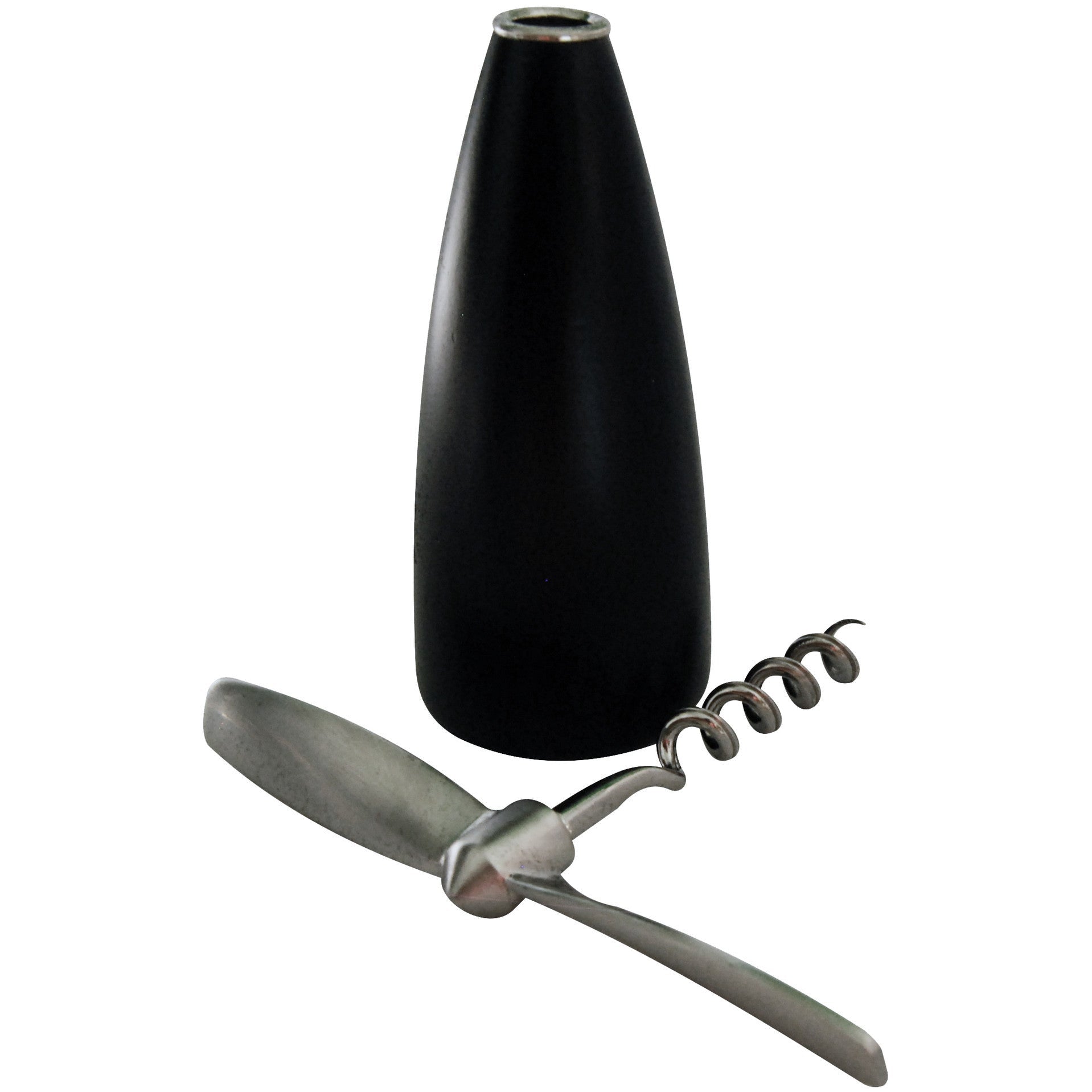 Matt stainless steel wine opener in wooden holder