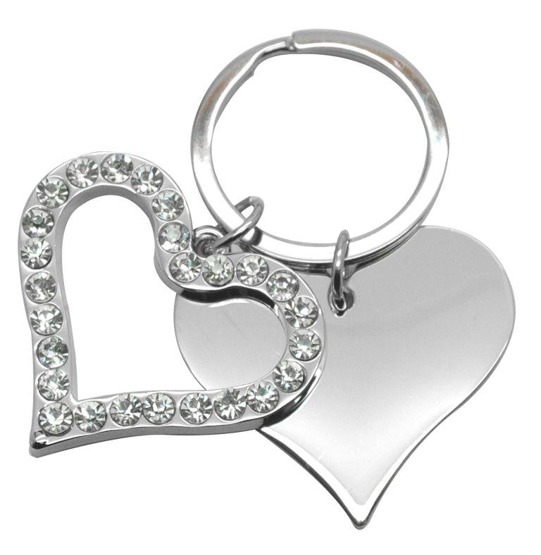 Keyring Double Heart Crystal Outline