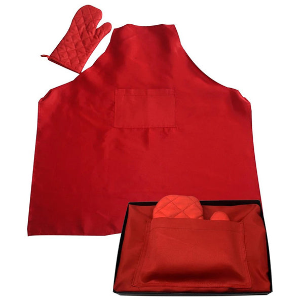 Red deluxe braai apron and glove set
