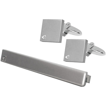 Square Cufflinks Set With Crystal Detail