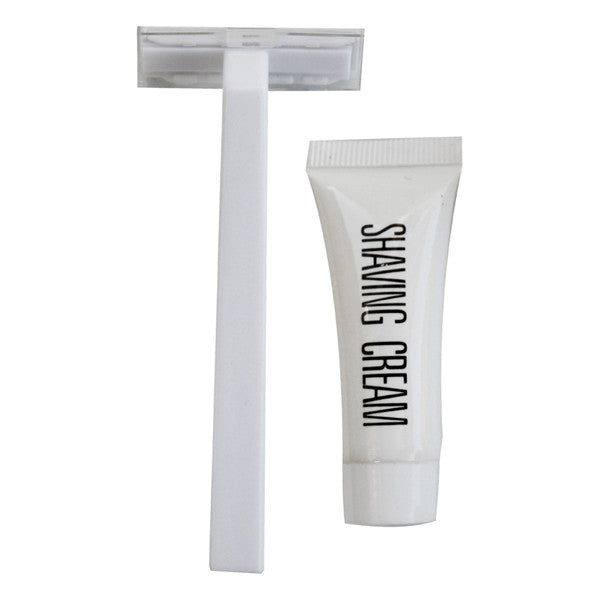 White shaving kit with 5gm shaving cream for Hotels, Shelters, Homeless, Nursing Homes, Charities.