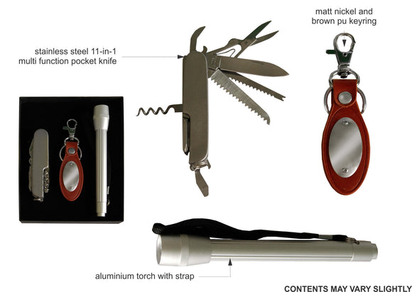 flashlight, pocket knife and keyring set