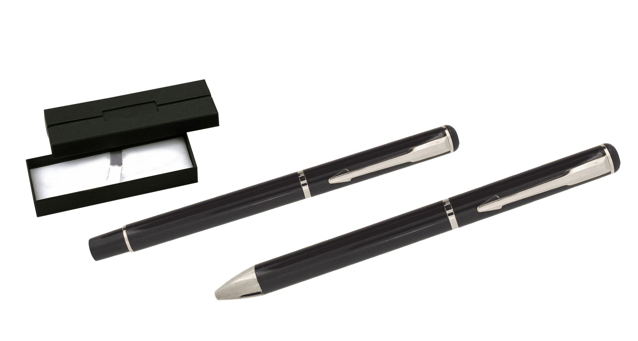 Black and silver ballpoint and rollerball pen set 'opal' in presentation box, Pens - Presence