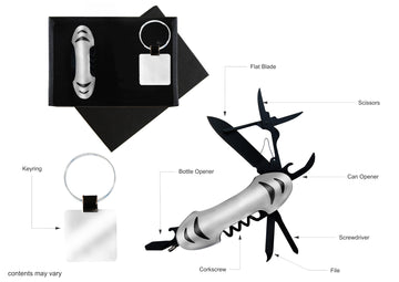 Multi function knife and keyring set in gift box