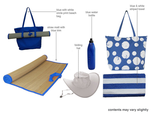 Blue with circle beach bag gift set