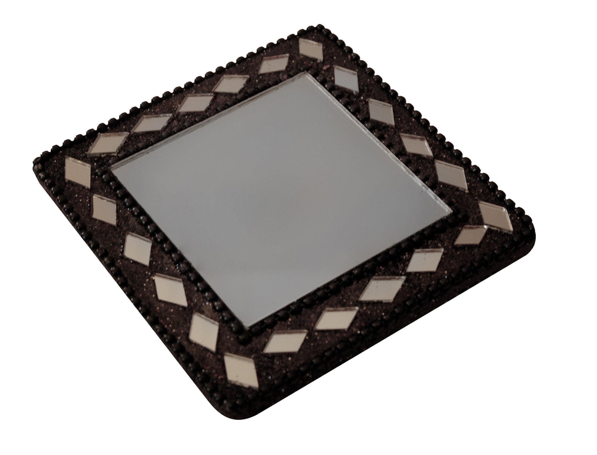 Square mirror with black bling beads
