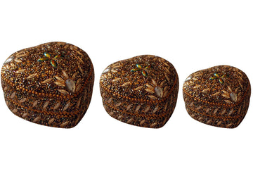 Jewellery Boxes With Gold Beads Set Of 3