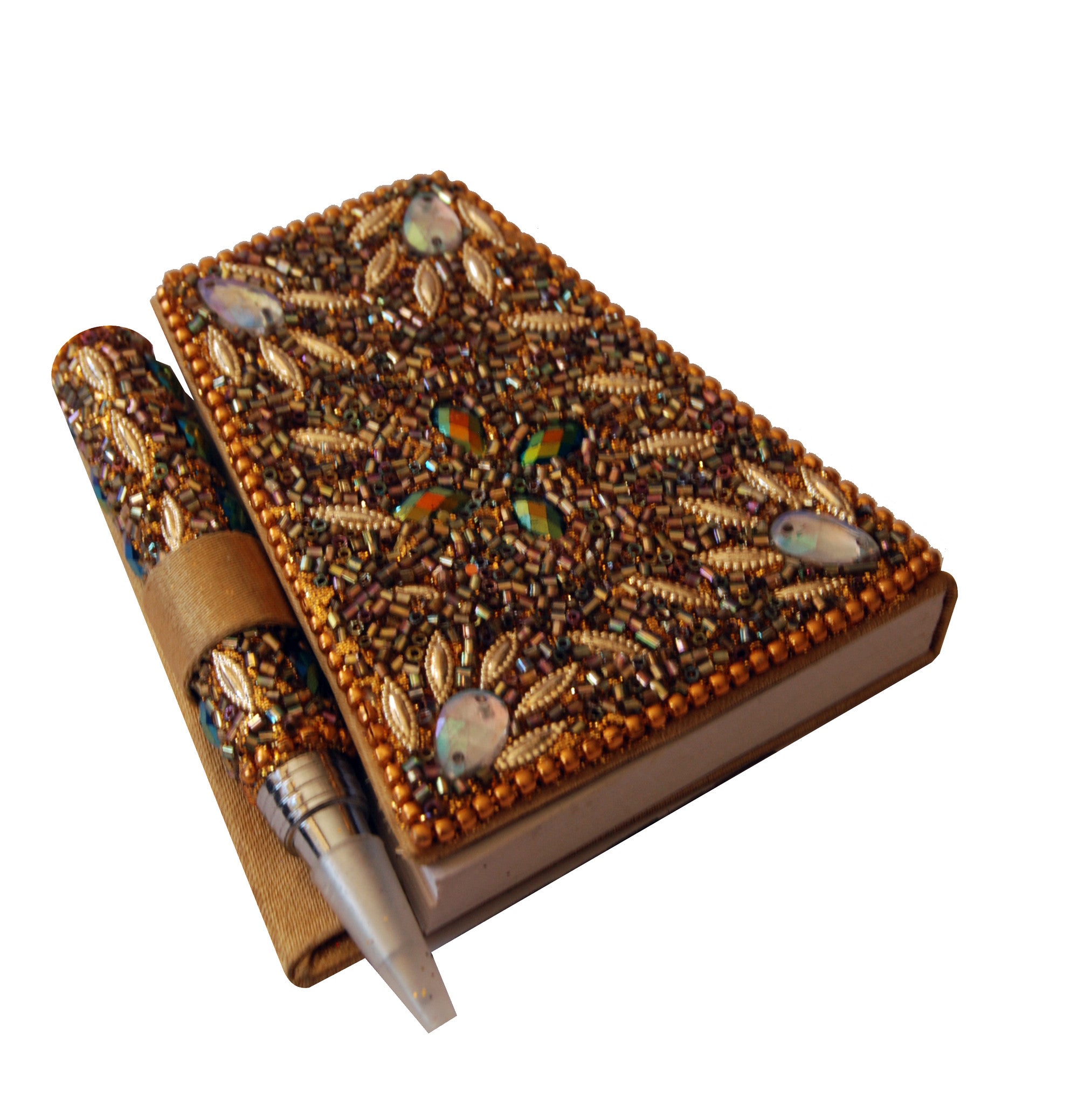Heart range notebook with pen in gold bling beads