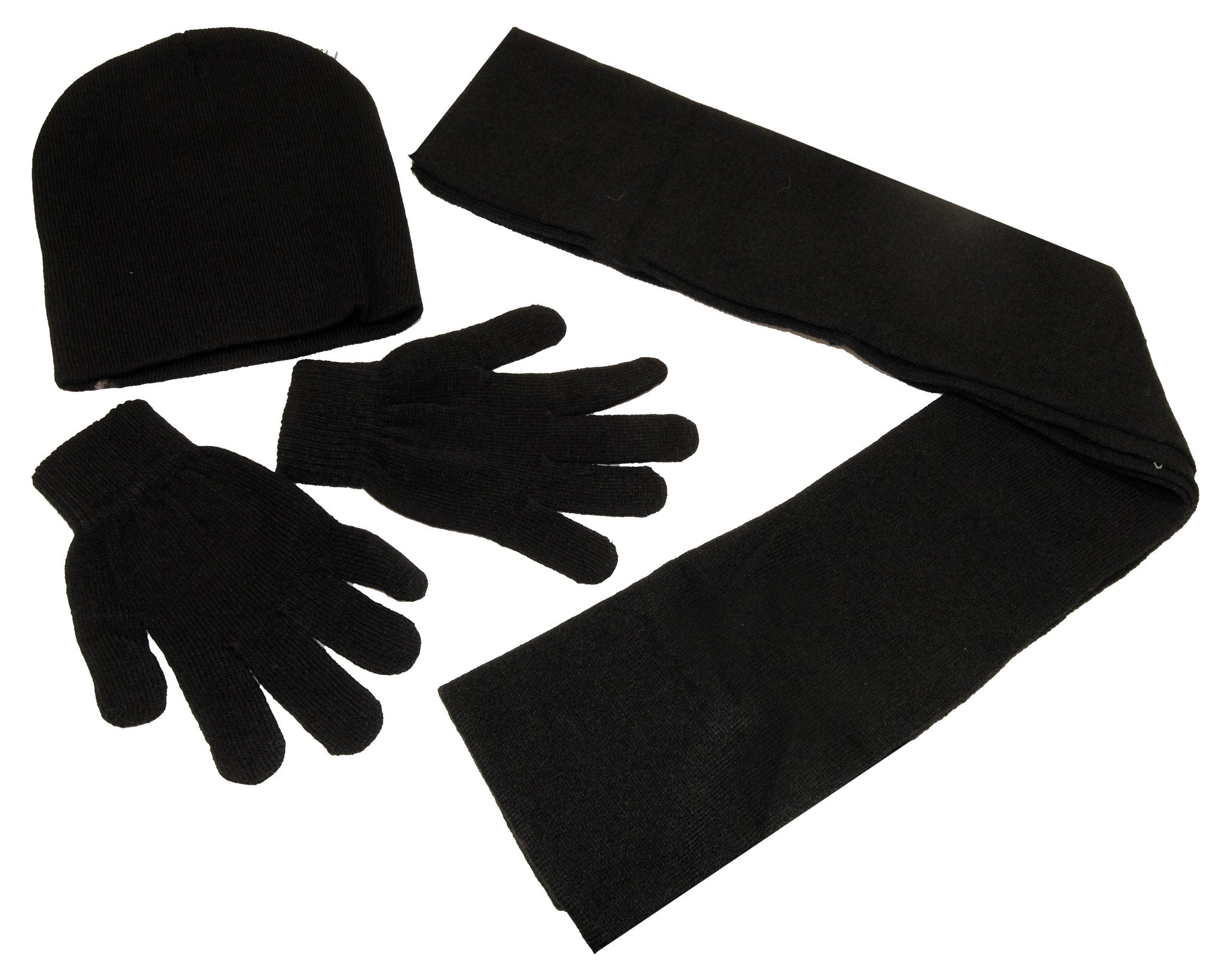Black knit hat, gloves and scarf set for adults, Personal Accessories - Presence
