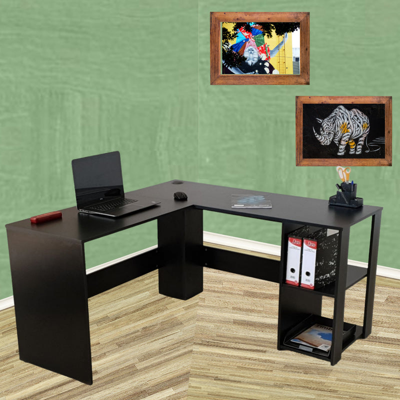 Home & Office L-Shaped Desk, Black with Cable Management Hole & Cap - 0