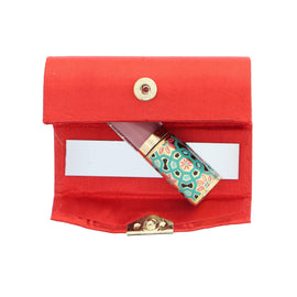 Red Satin Lipstick Case With Mirror - 0