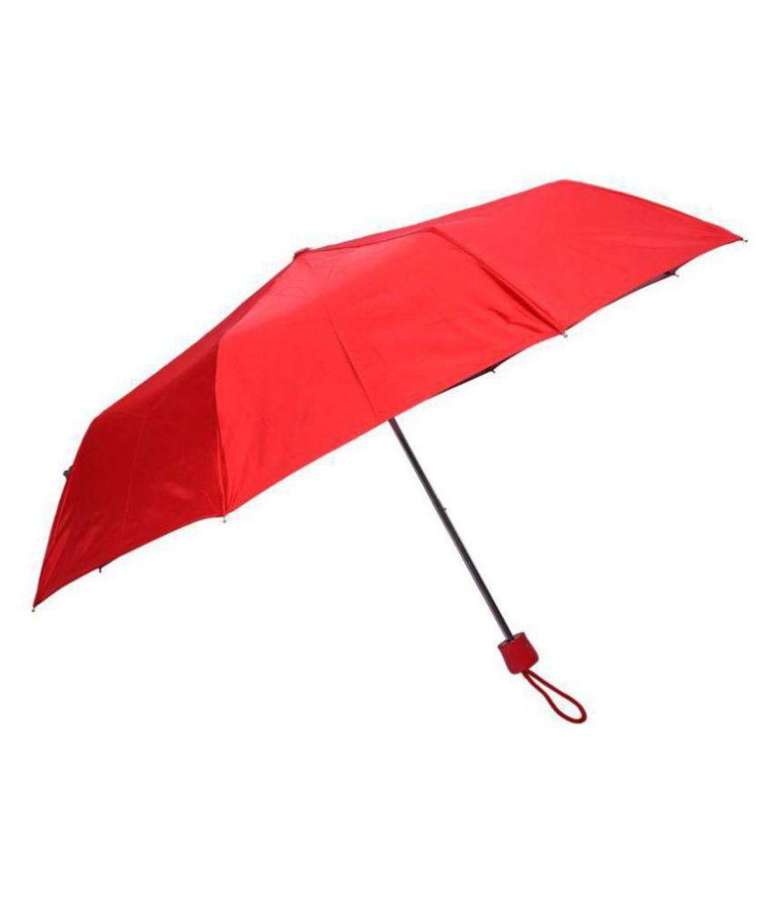 Red 3-fold aluminium frame travel umbrella