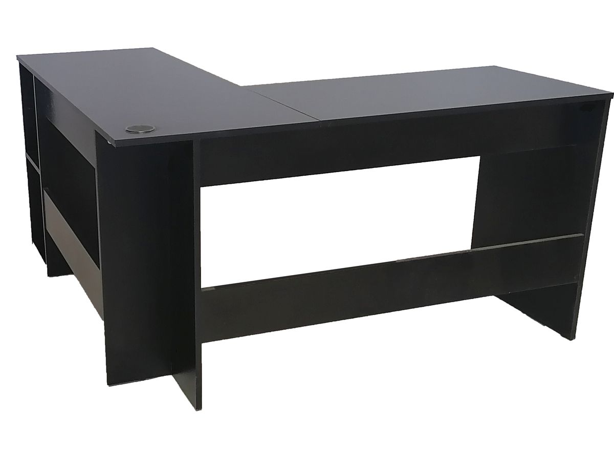 Home & Office L-Shaped Desk, Black with Cable Management Hole & Cap