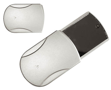 Silver sliding compact mirror with light