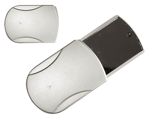 Silver sliding compact mirror with light