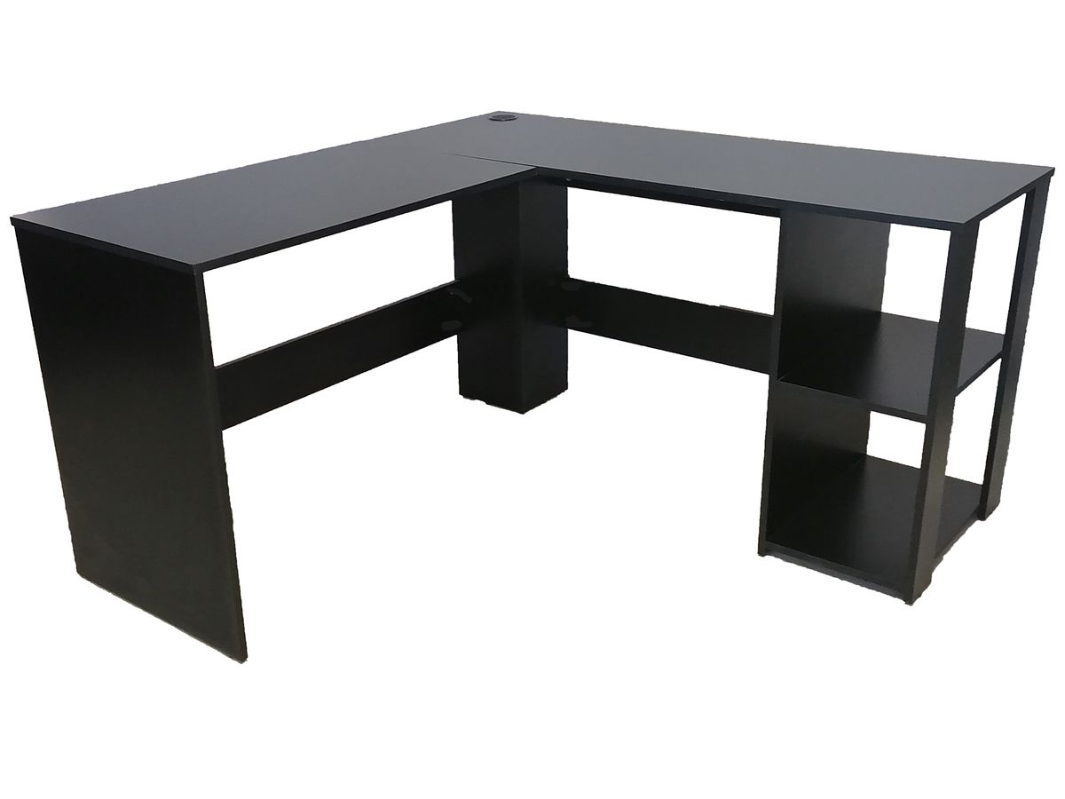 Home & Office L-Shaped Desk, Black with Cable Management Hole & Cap
